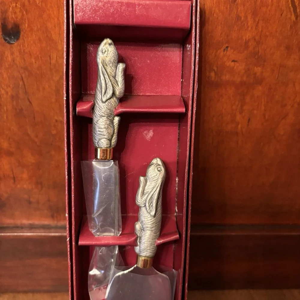 Arthur Court Bunny Rabbit Cheese‎ Knife & Spreader Set New in Box Aluminum